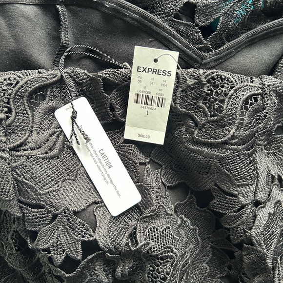 Express NWT Elegant Black Lace Halter Body Suit Sz L - Picture 6 of 7